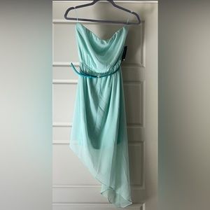 Mint colored sideway high low dress